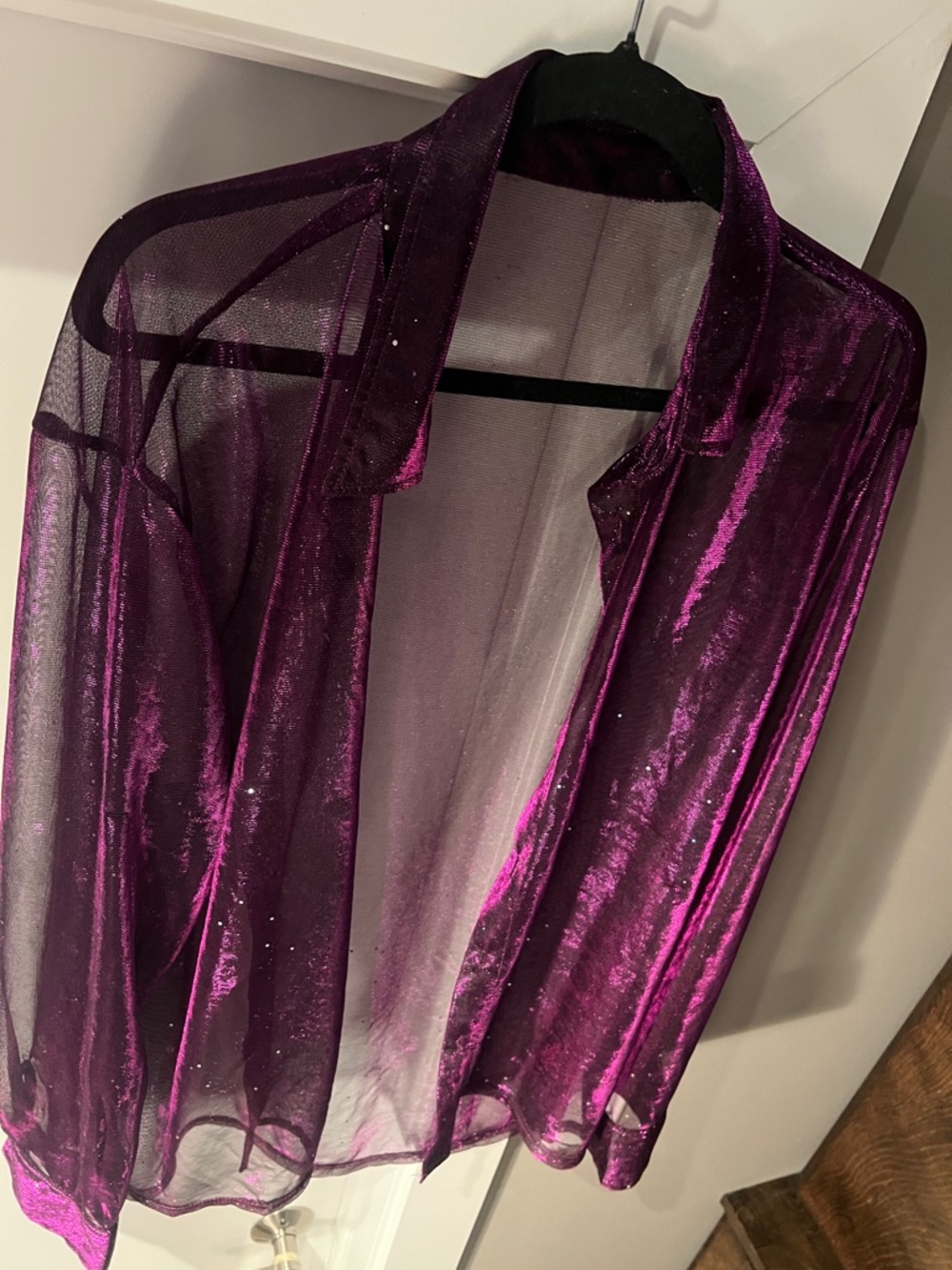 Abundance Sheer Metallic Purple Button-Up Shirt for both Men and Women - Picture 4 of 4